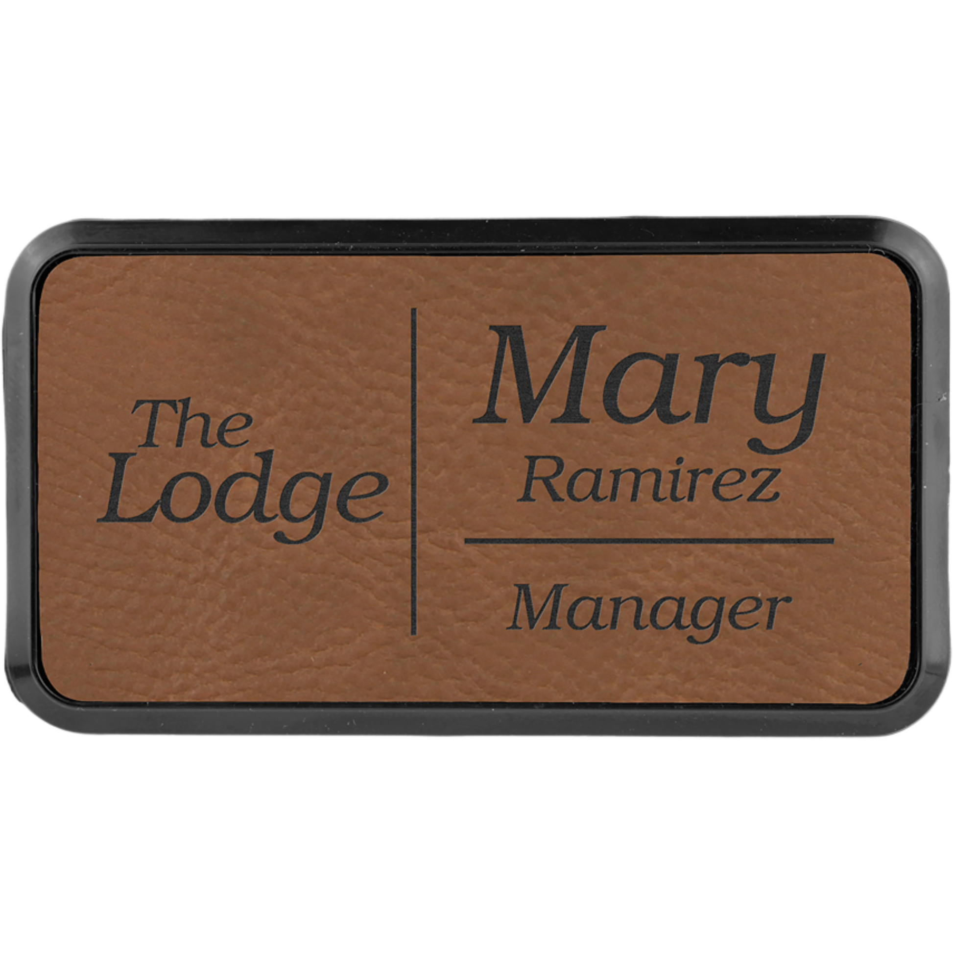 Leatherette Framed Name Badge 1.5"x3" / Dark Brown