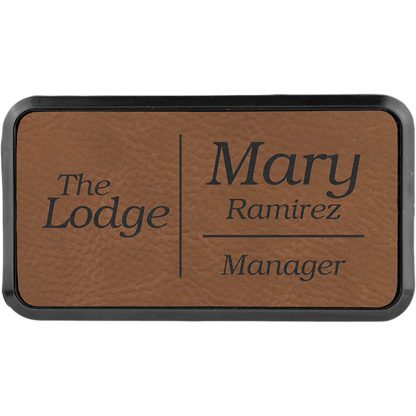 Leatherette Framed Name Badge 1.5"x3" / Dark Brown
