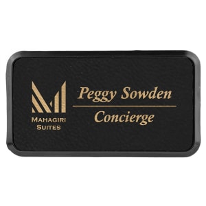 Leatherette Name Badge 1.5"x3" / Black/Gold