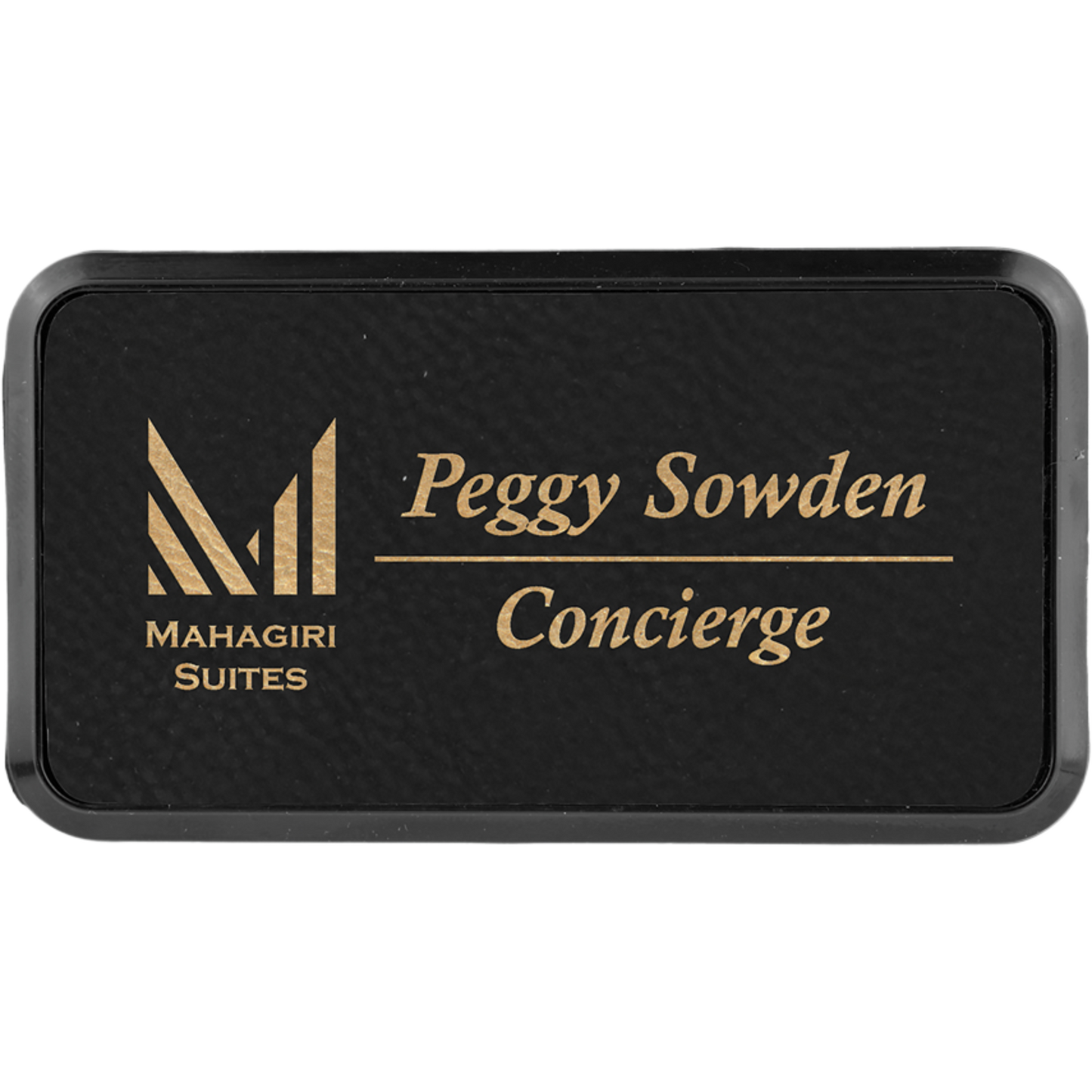 Leatherette Framed Name Badge 1.5"x3" / Black/Gold