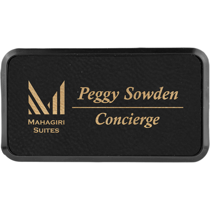Leatherette Framed Name Badge 1.5"x3" / Black/Gold