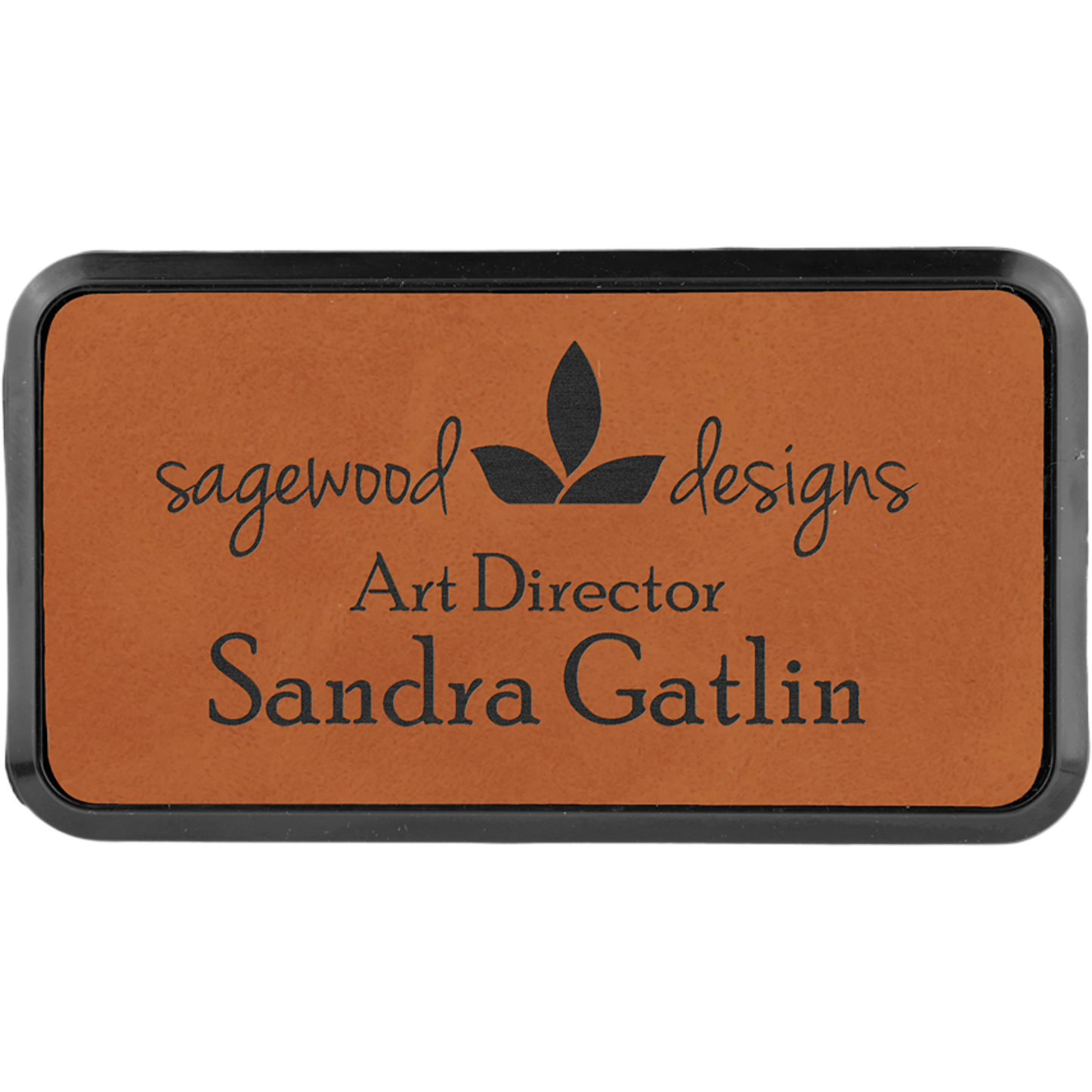 Leatherette Framed Name Badge 1.5"x3" / Rawhide
