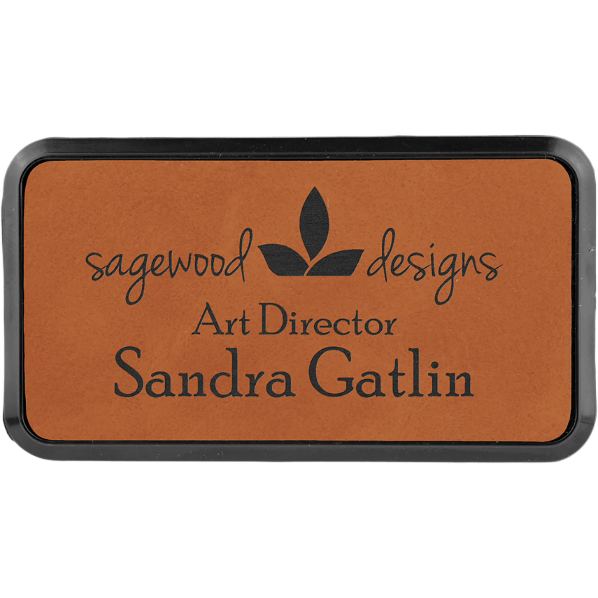Leatherette Framed Name Badge 1.5"x3" / Rawhide
