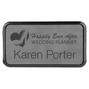 Leatherette Name Badge 1.5"x3" / Gray