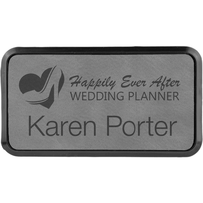 Leatherette Framed Name Badge 1.5"x3" / Gray