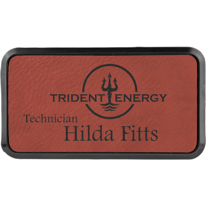 Leatherette Framed Name Badge 1.5"x3" / Rose