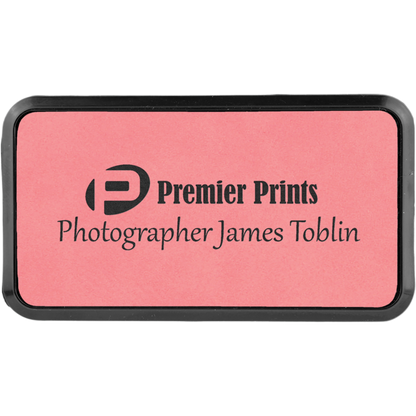 Leatherette Framed Name Badge 1.5"x3" / Pink