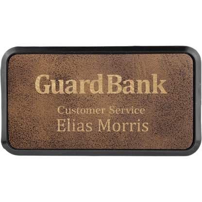 Leatherette Framed Name Badge 1.5"x3" / Rustic