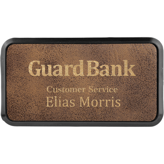 Leatherette Framed Name Badge 1.5"x3" / Rustic
