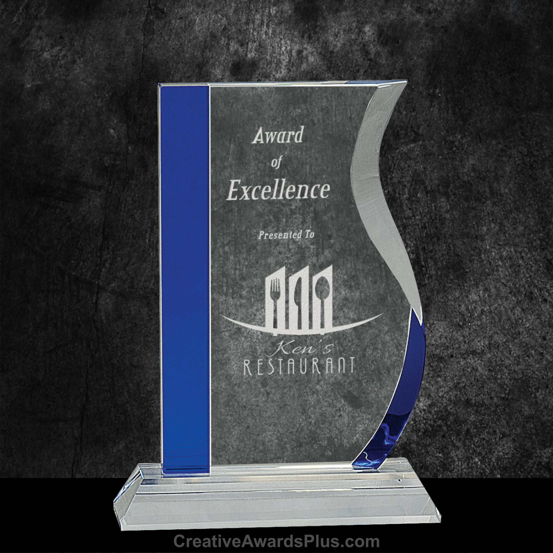 Blue Wave Crystal Award 7.25" / Blue