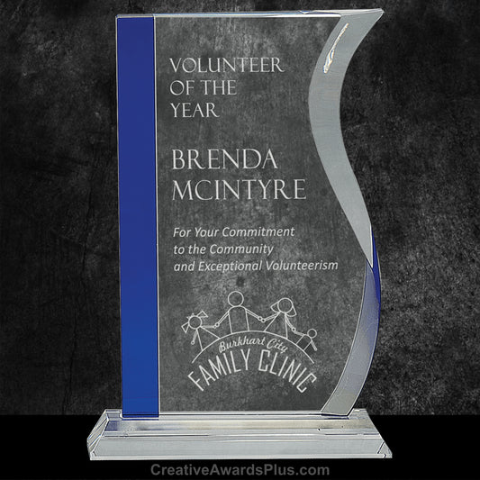 Blue Wave Crystal Award 9.75" / Blue