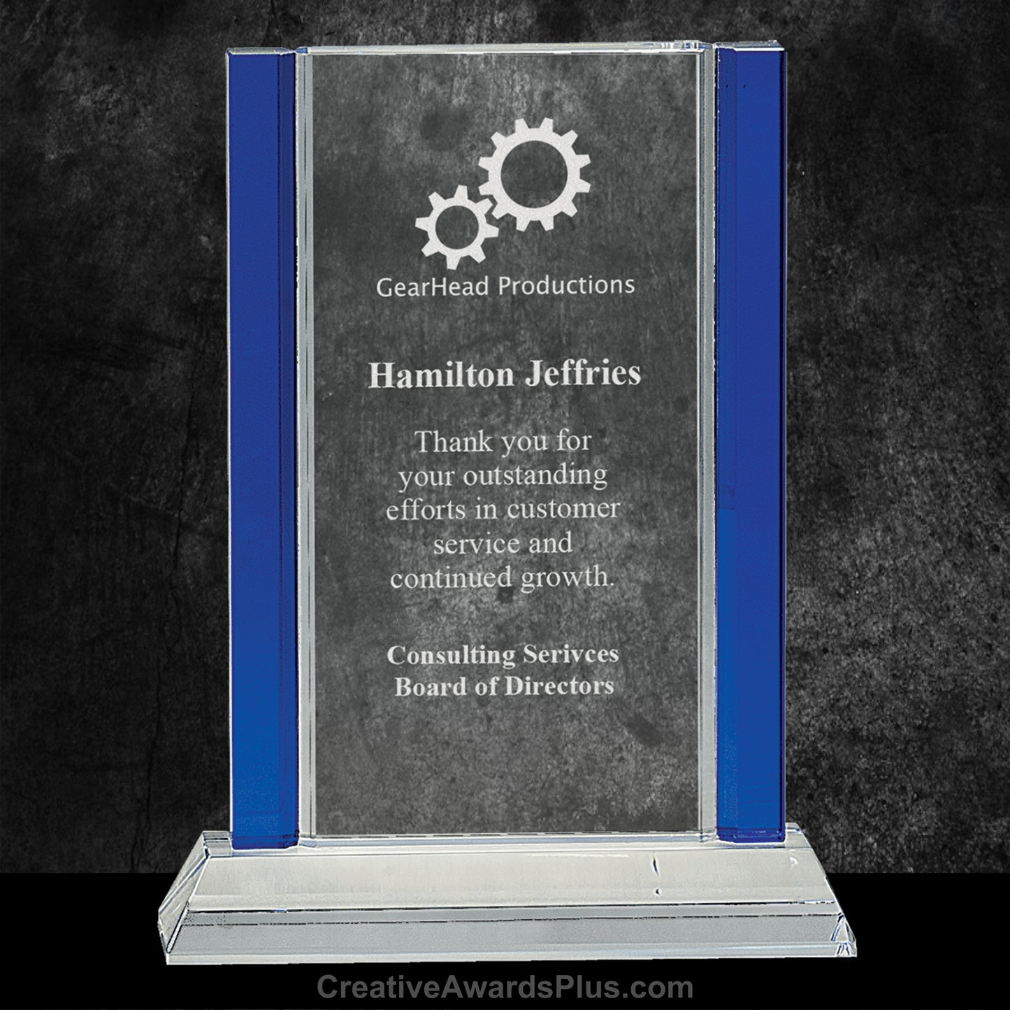 Blue Rectangular Crystal Award 8.5" / Blue