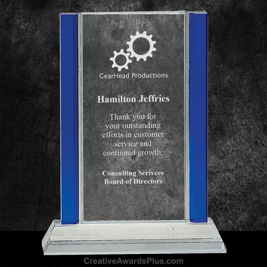 Blue Rectangular Crystal Award 8.5" / Blue