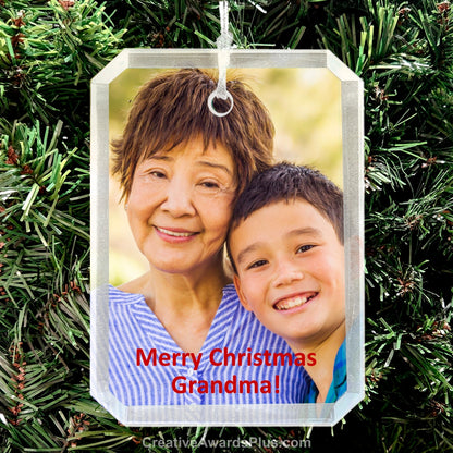 Crystal Rectangle Christmas Ornament 3" / Clear