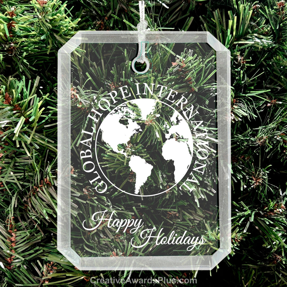 Crystal Rectangle Christmas Ornament 3" / Clear