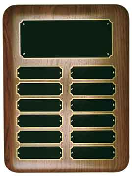 Elliptical Walnut Perpetual Plaque 9" x 12" - 12 Plates / Walnut
