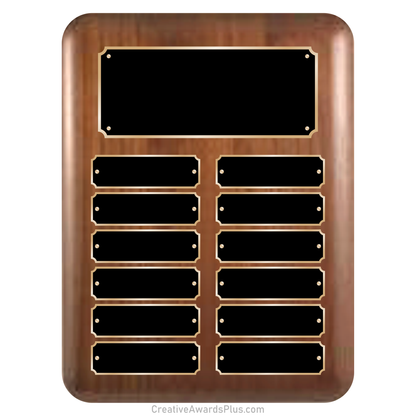 Elliptical Walnut Perpetual Plaque 9" x 12" / Walnut / 12 Leaf Plates