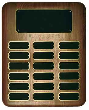 Elliptical Walnut Perpetual Plaque 10.5" x 13" - 18 Plates / Walnut