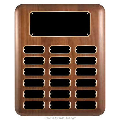 Elliptical Walnut Perpetual Plaque 10.5" x 13" / Walnut / 18 Leaf Plates