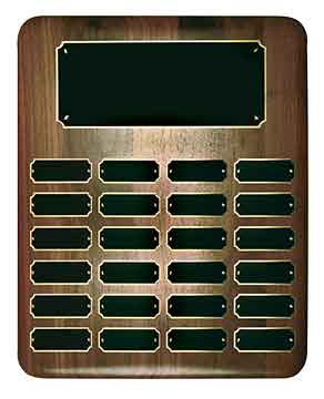 Elliptical Walnut Perpetual Plaque 12" x 15" - 24 Plates / Walnut