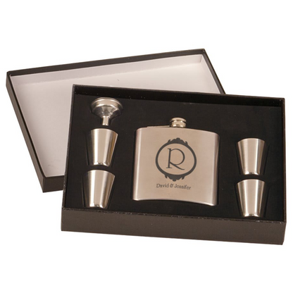 Flask Set with Black Box 6 oz. / Silver