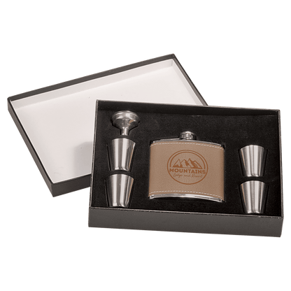 Flask Set with Black Box 6 oz. / Brown