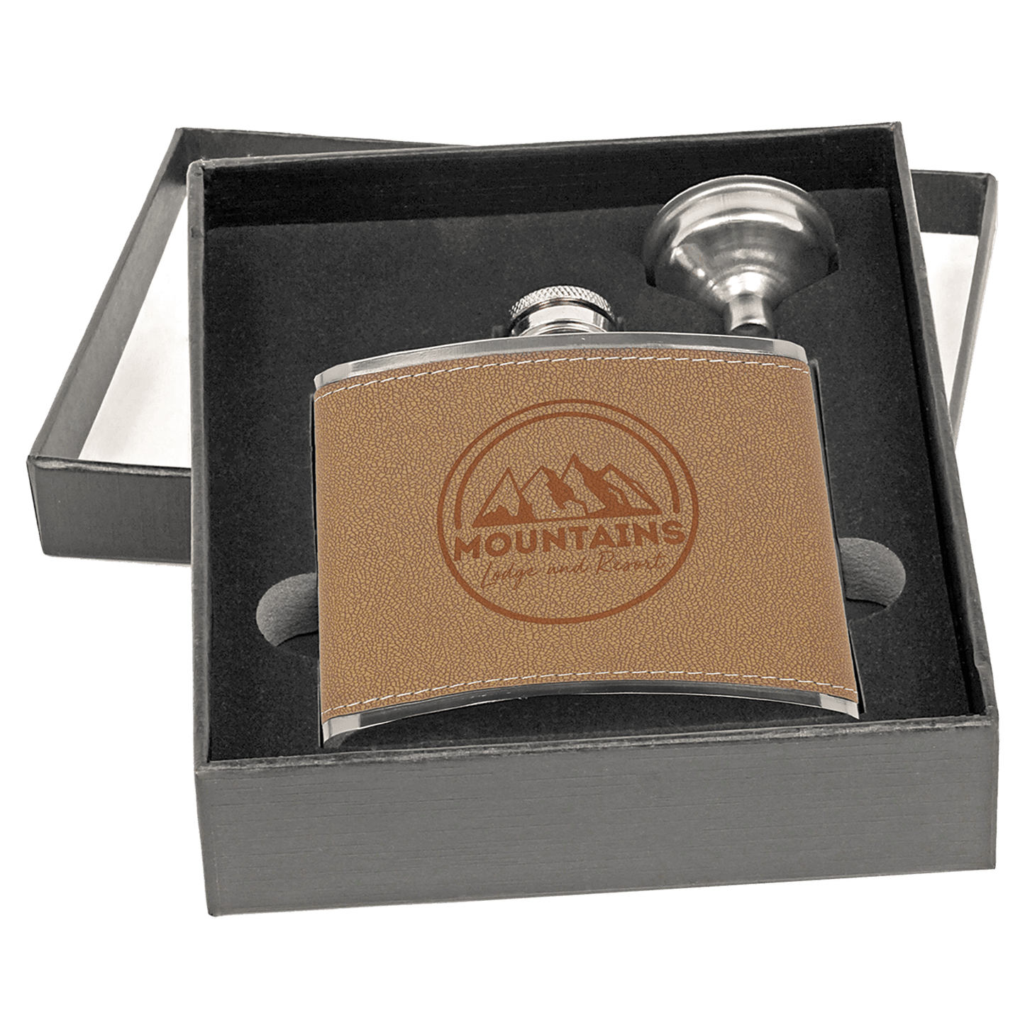 Flask Set with Funnel 6 oz. - 3.625" x 4.375" / Light Brown