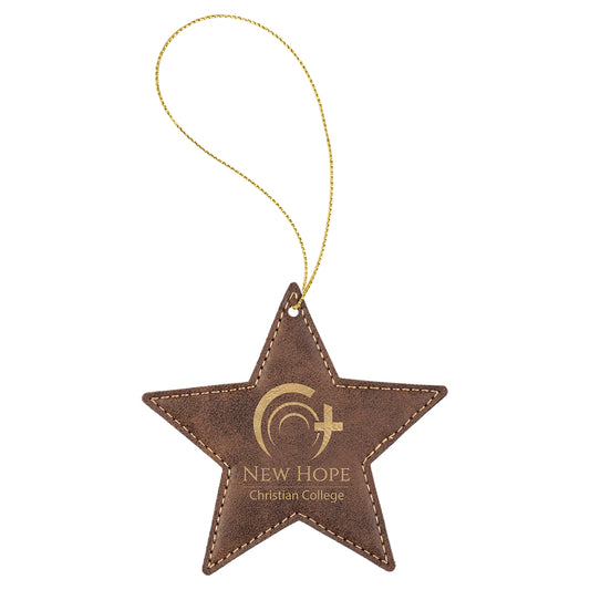 Leatherette Star Ornament 4" / Rustic/Gold