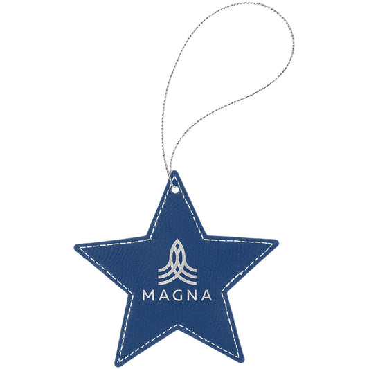Leatherette Star Ornament 4" / Blue/Silver