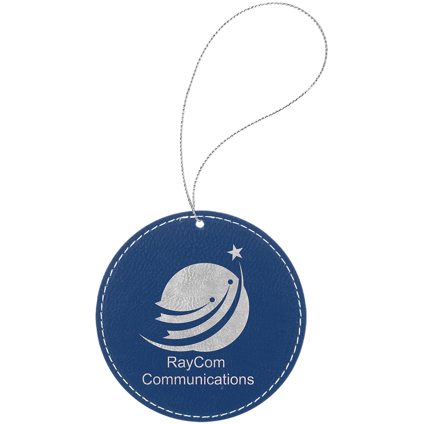 Leatherette Round Ornament 3.75" / Blue/Silver