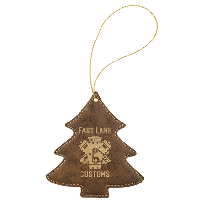Leatherette Christmas Tree Ornament 4.5" / Rustic/Gold