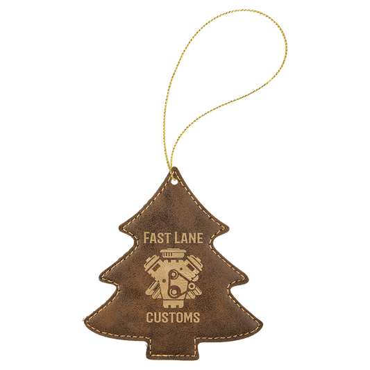 Leatherette Christmas Tree Ornament 4.5" / Rustic/Gold