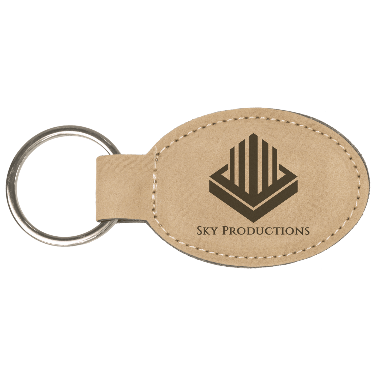 Leatherette Oval Keychain 3" x 1.75" / Light Brown
