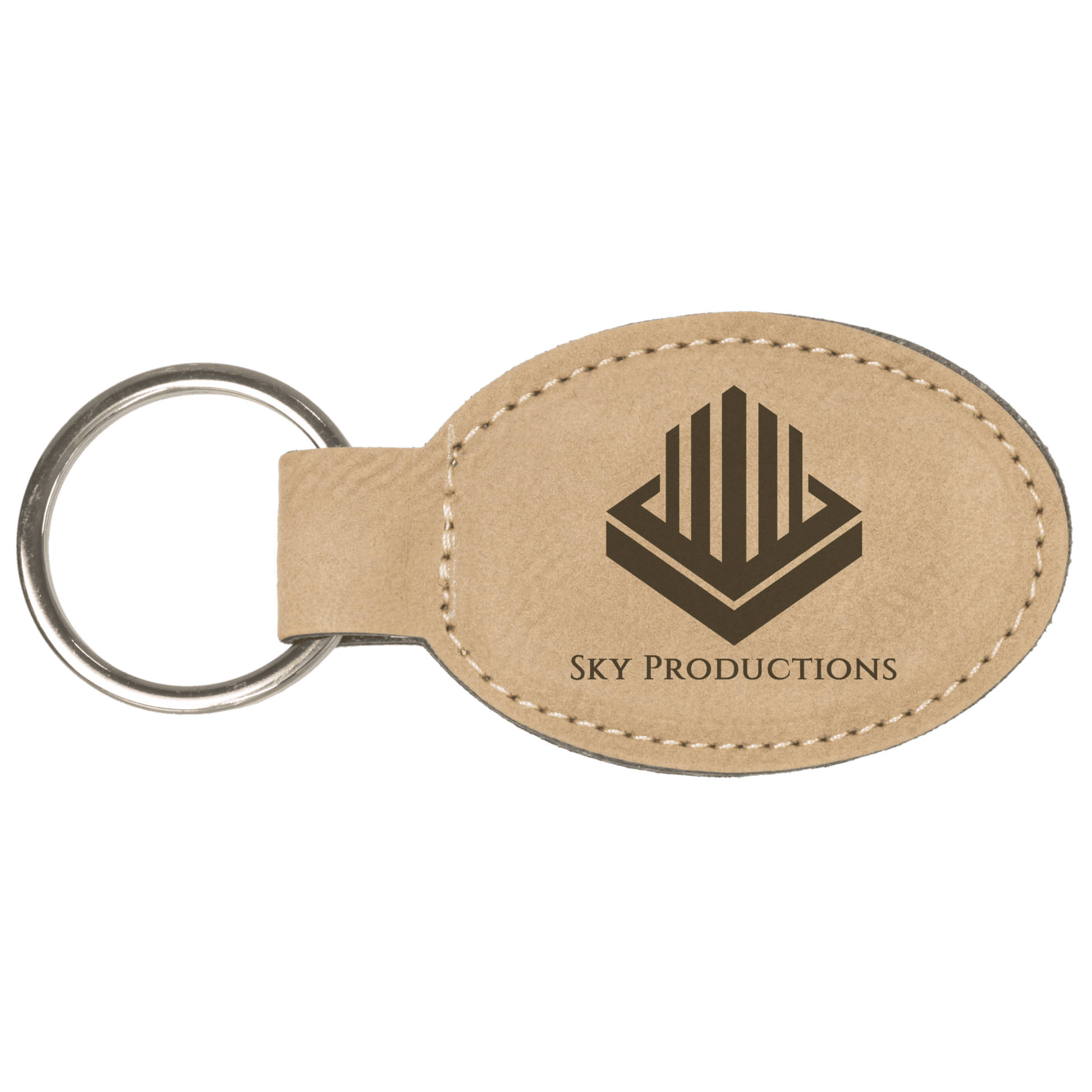 Leatherette Oval Keychain 3" x 1.75" / Light Brown