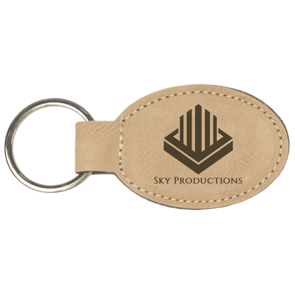 Leatherette Oval Keychain 3" x 1.75" / Light Brown
