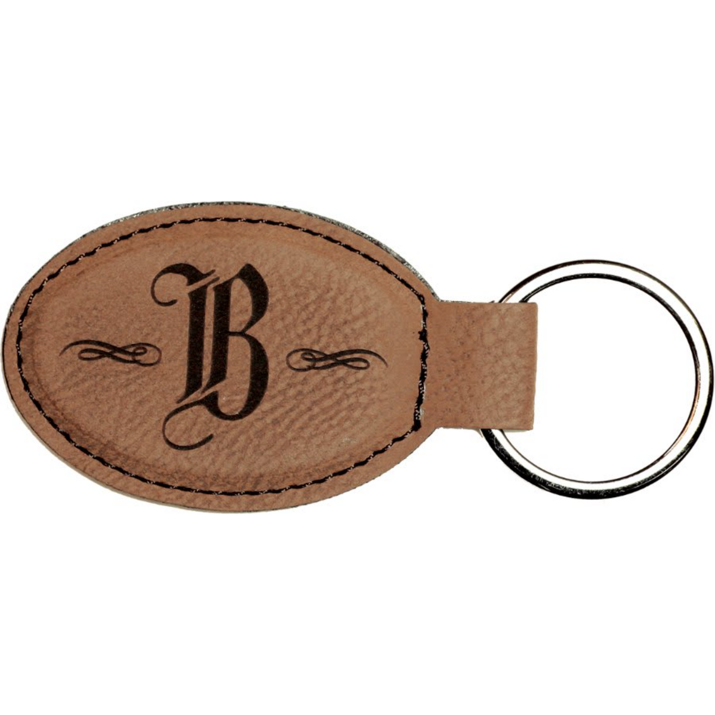 Leatherette Oval Keychain 3" x 1.75" / Dark Brown