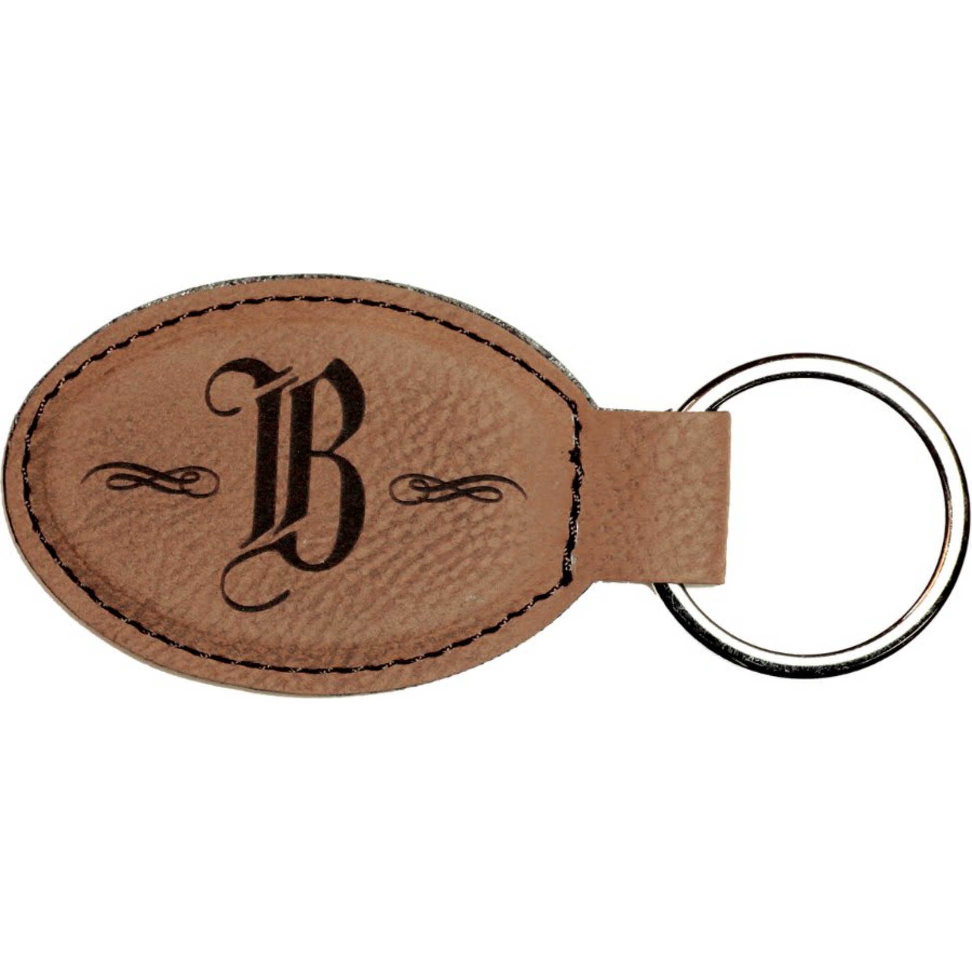 Leatherette Oval Keychain 3" x 1.75" / Dark Brown
