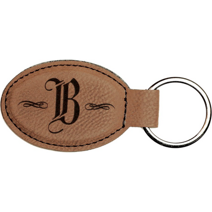 Leatherette Oval Keychain 3" x 1.75" / Dark Brown