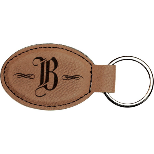 Leatherette Oval Keychain 3" x 1.75" / Dark Brown