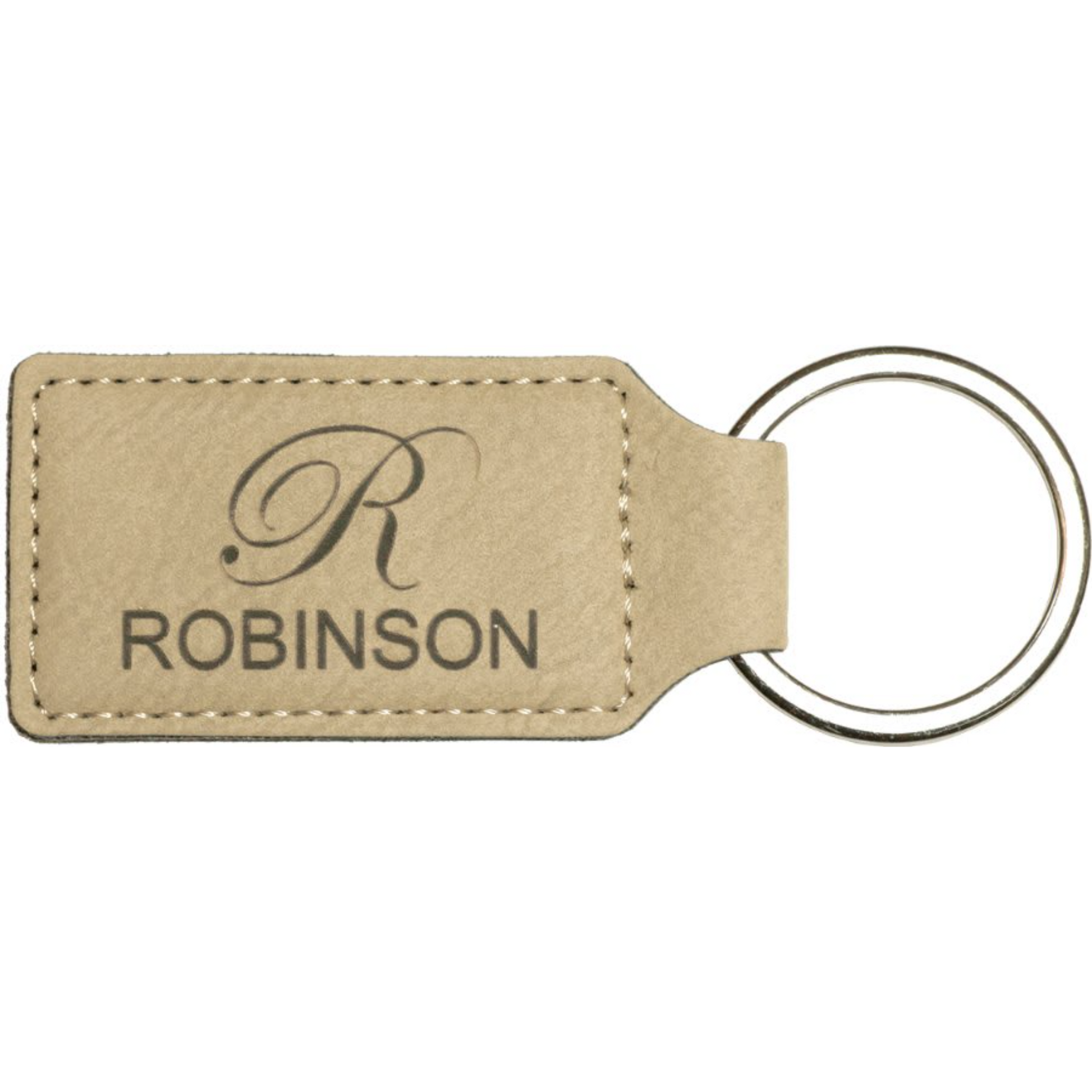 Leatherette Rectangle Keychain 2.75" x 1.25" / Light Brown
