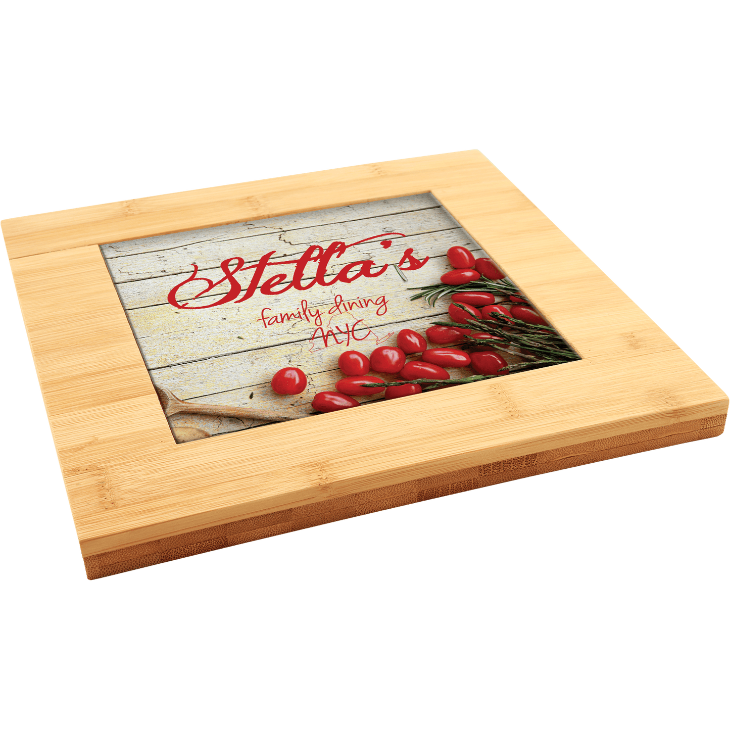 Bamboo Trivet with Ceramic Insert 9" x 9" Trivet - 6" x 6" Ceramic Insert / Bamboo