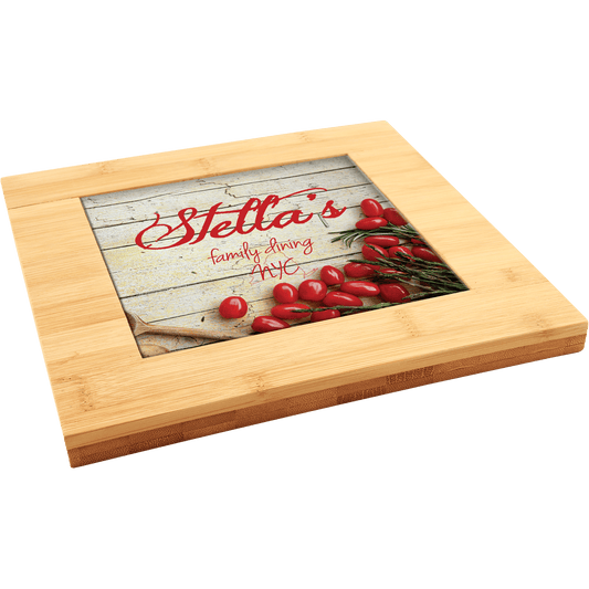 Bamboo Trivet with Ceramic Insert 9" x 9" Trivet - 6" x 6" Ceramic Insert / Bamboo
