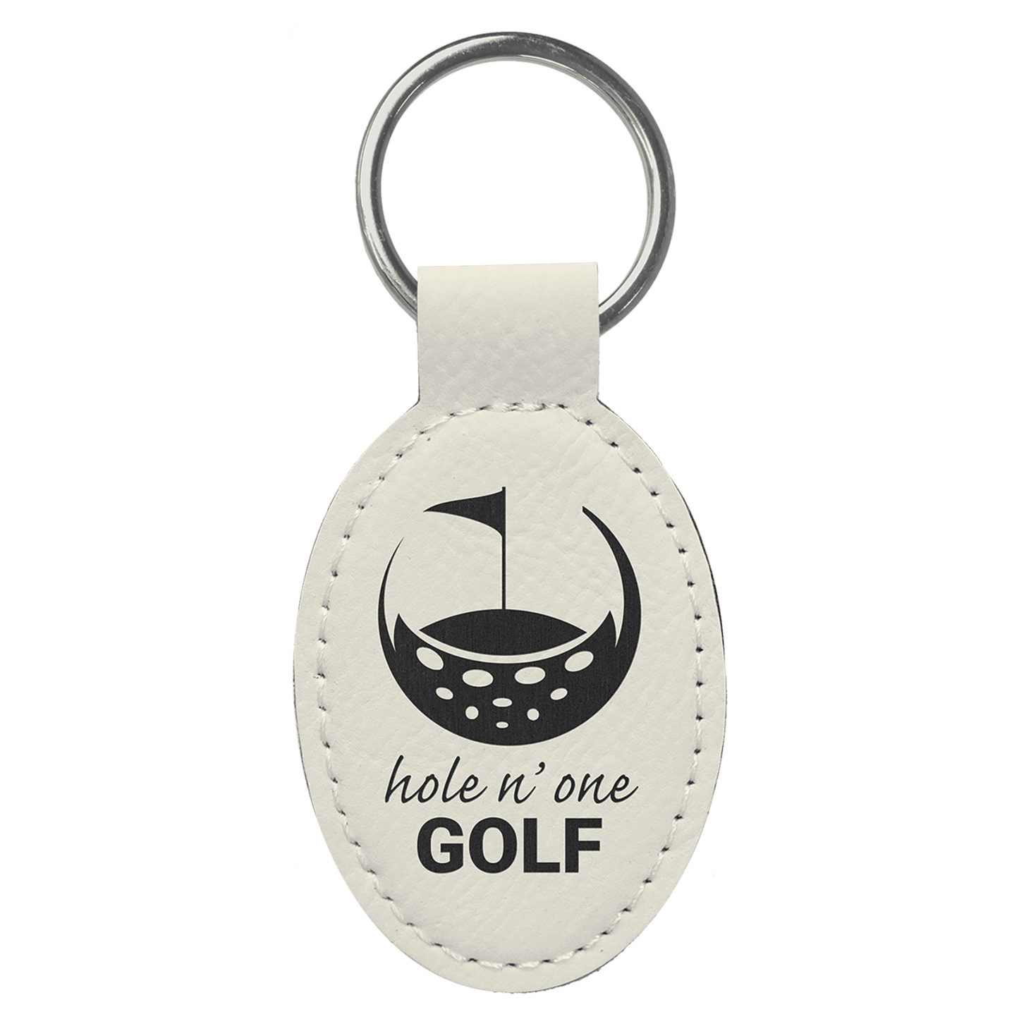 Leatherette Oval Keychain 3" x 1.75" / White