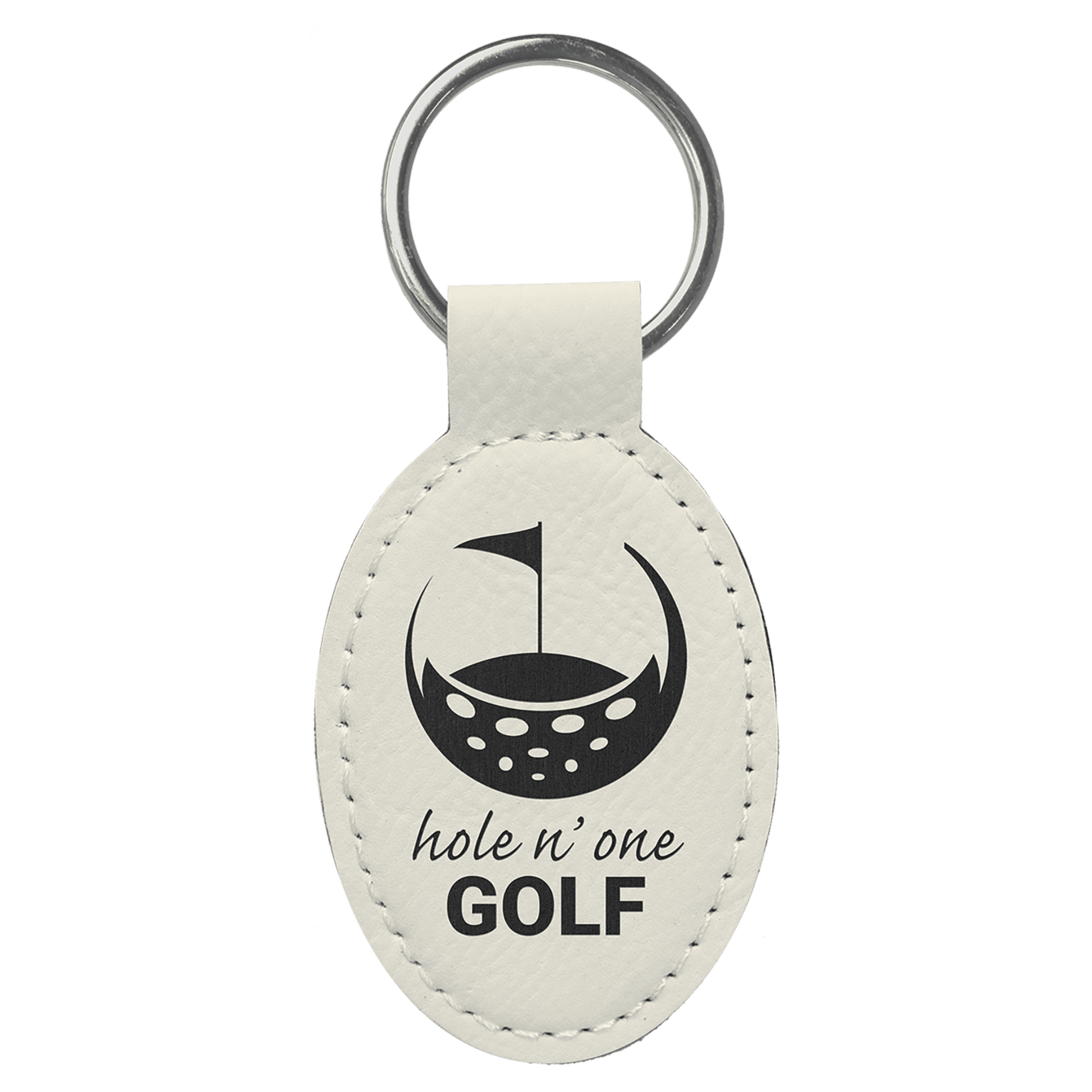Leatherette Oval Keychain 3" x 1.75" / White