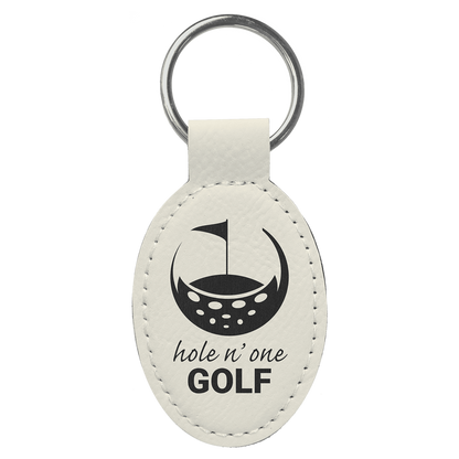 Leatherette Oval Keychain 3" x 1.75" / White