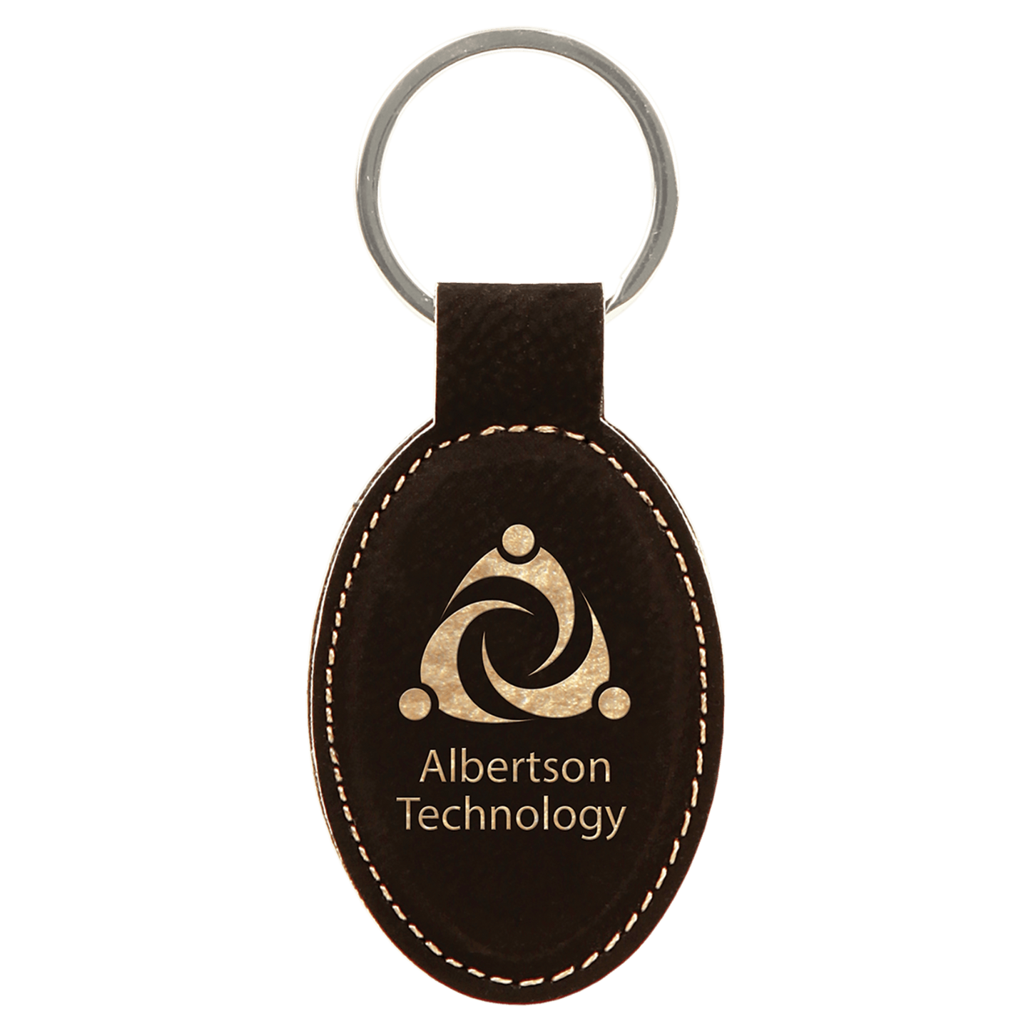 Leatherette Oval Keychain 3" x 1.75" / Black/Gold