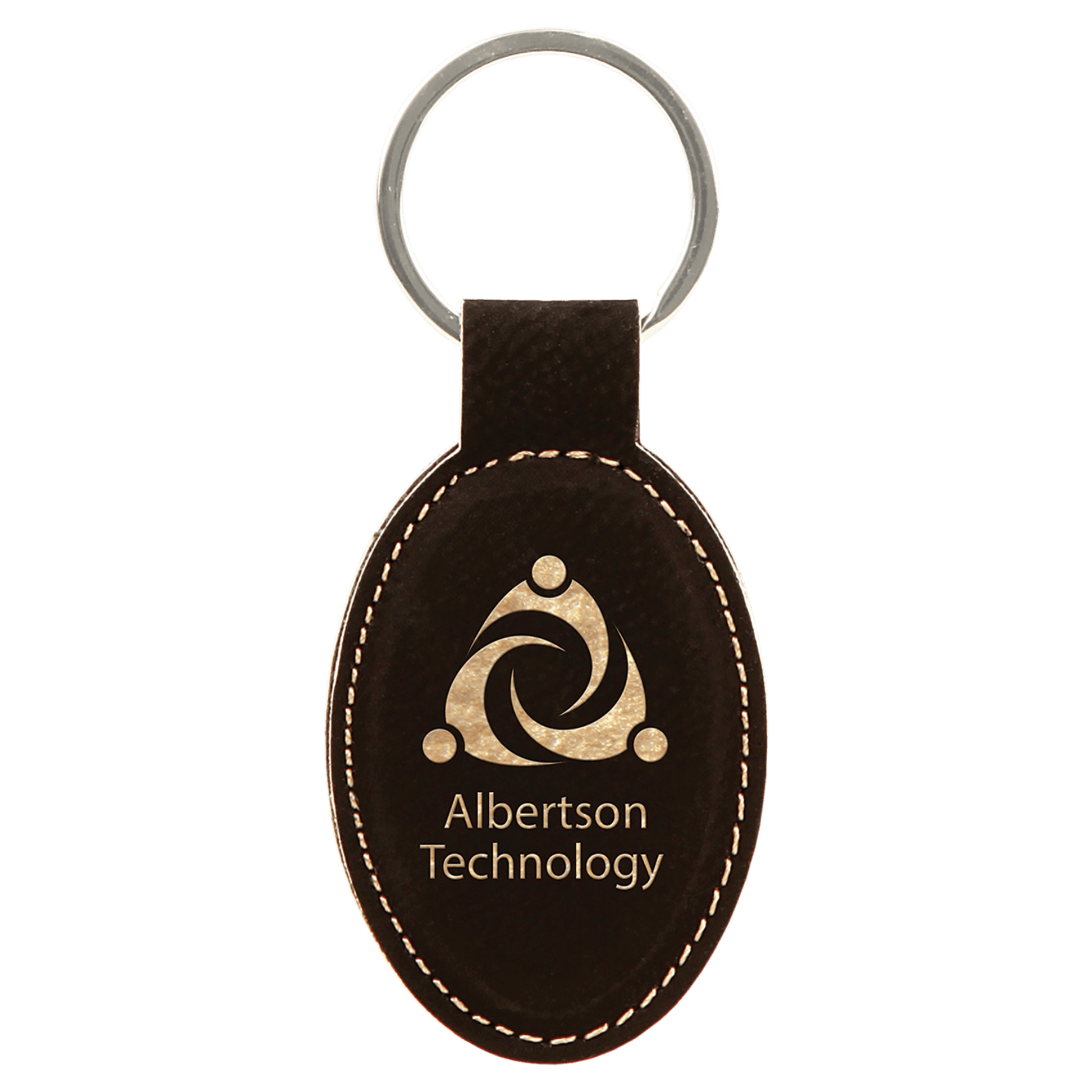 Leatherette Oval Keychain 3" x 1.75" / Black/Gold