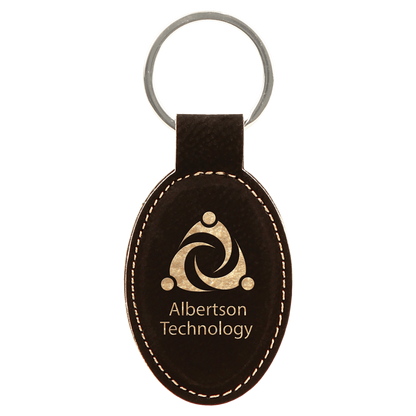 Leatherette Oval Keychain 3" x 1.75" / Black/Gold
