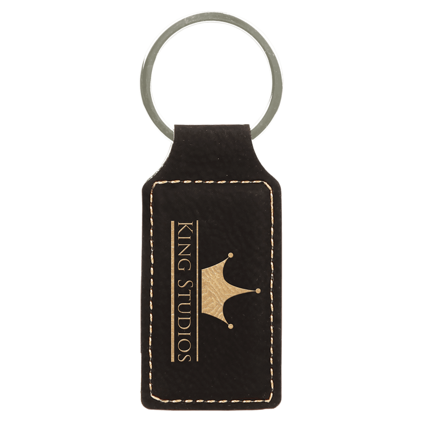 Leatherette Rectangle Keychain 2.75" x 1.25" / Black/Gold