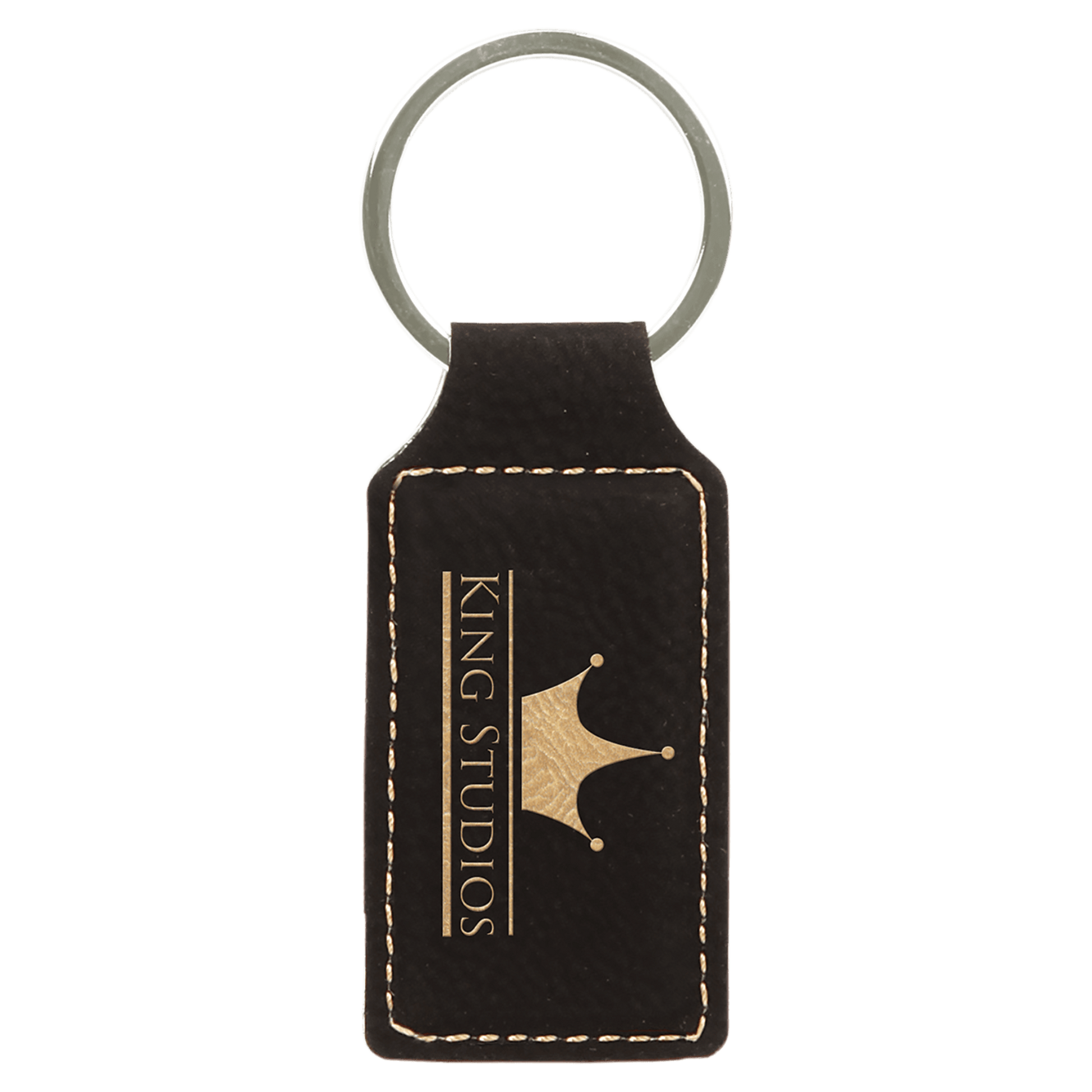 Leatherette Rectangle Keychain 2.75" x 1.25" / Black/Gold